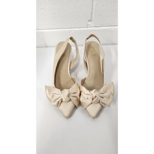 Seychelles Neve Women's Bow Pointed Slingback Ivory Satin Heels, Size 7.5 Formal